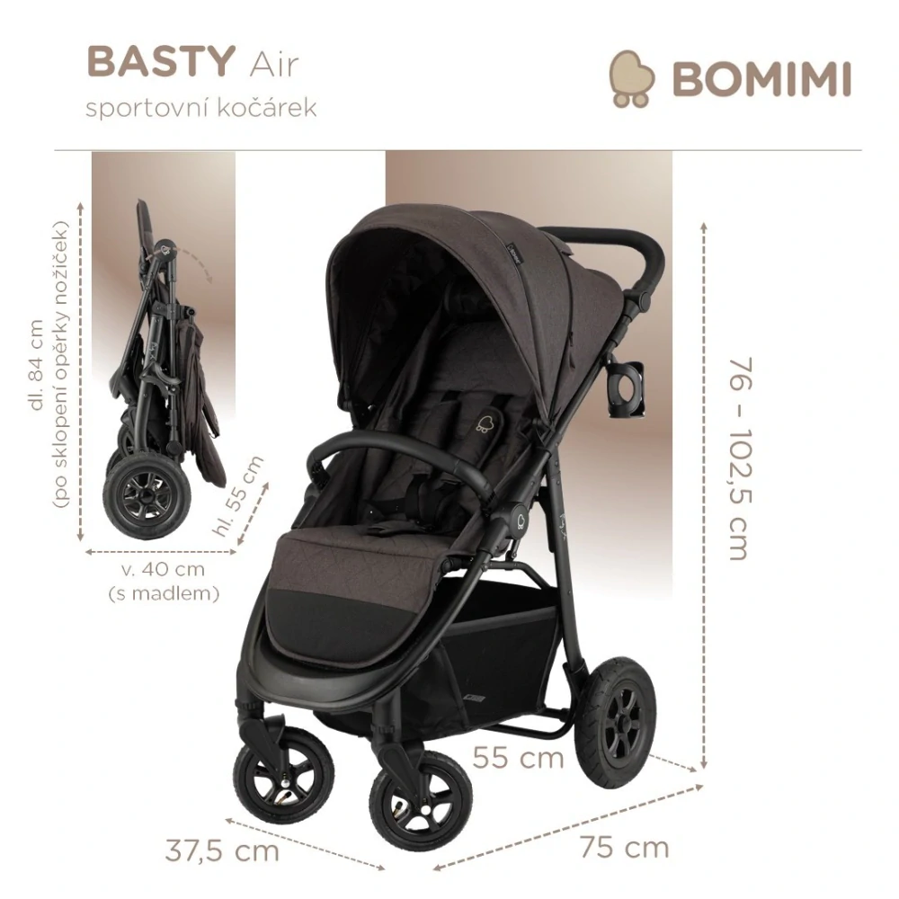 Bomimi Sportovní kočárek BASTY AIR, Antracite melange