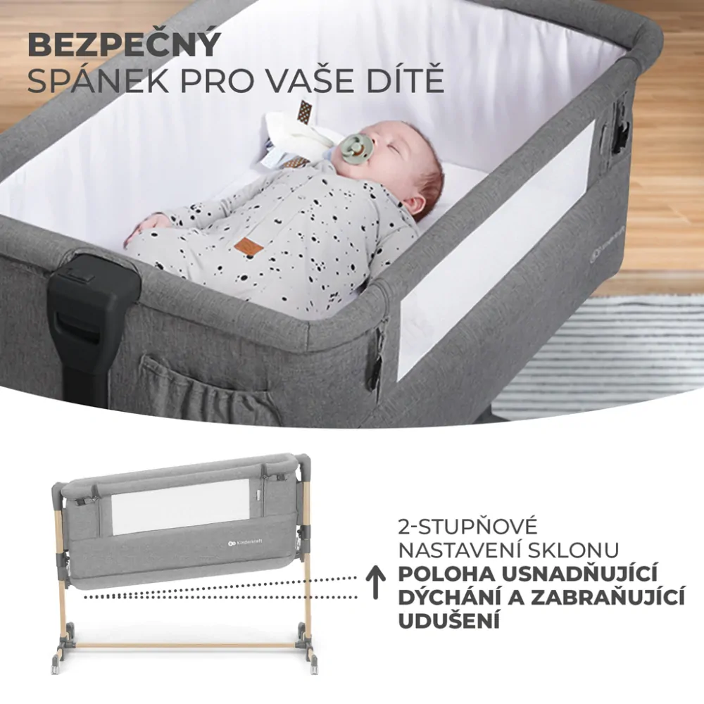 KINDERKRAFT Postýlka dětská polohovatelná Neste grow Light Grey Full Wood