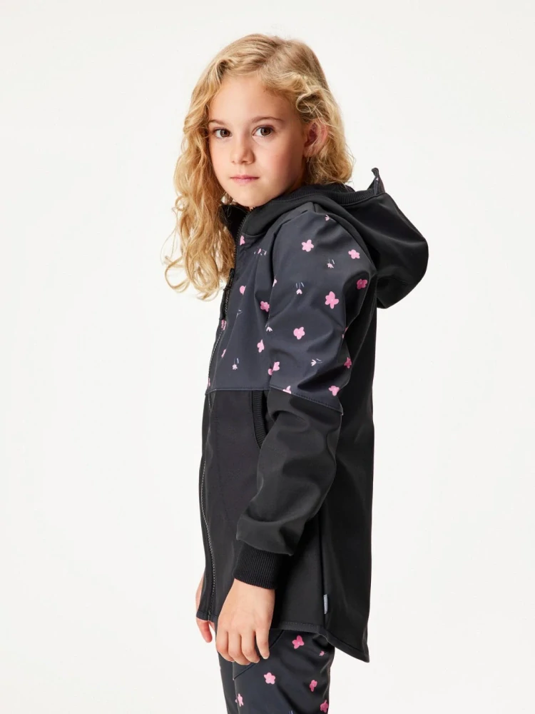 Unuo, Dívčí softshellový kabát s fleecem Street, Černá, Květiny