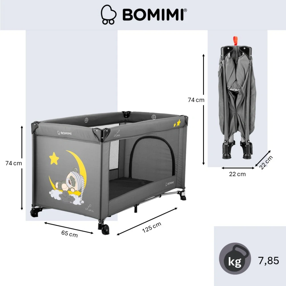 Cestovní postýlka BOMIMI LUNA black / sweet dreams xx