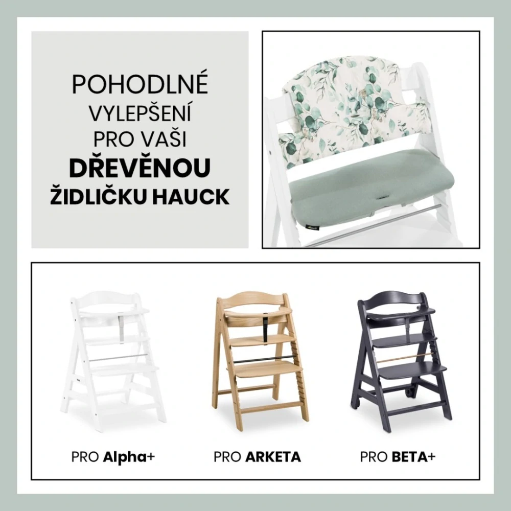 Hauck Polstrování Select na židličky Alpha+,Beta+ a Arketa, Jersey Leaves, Mint