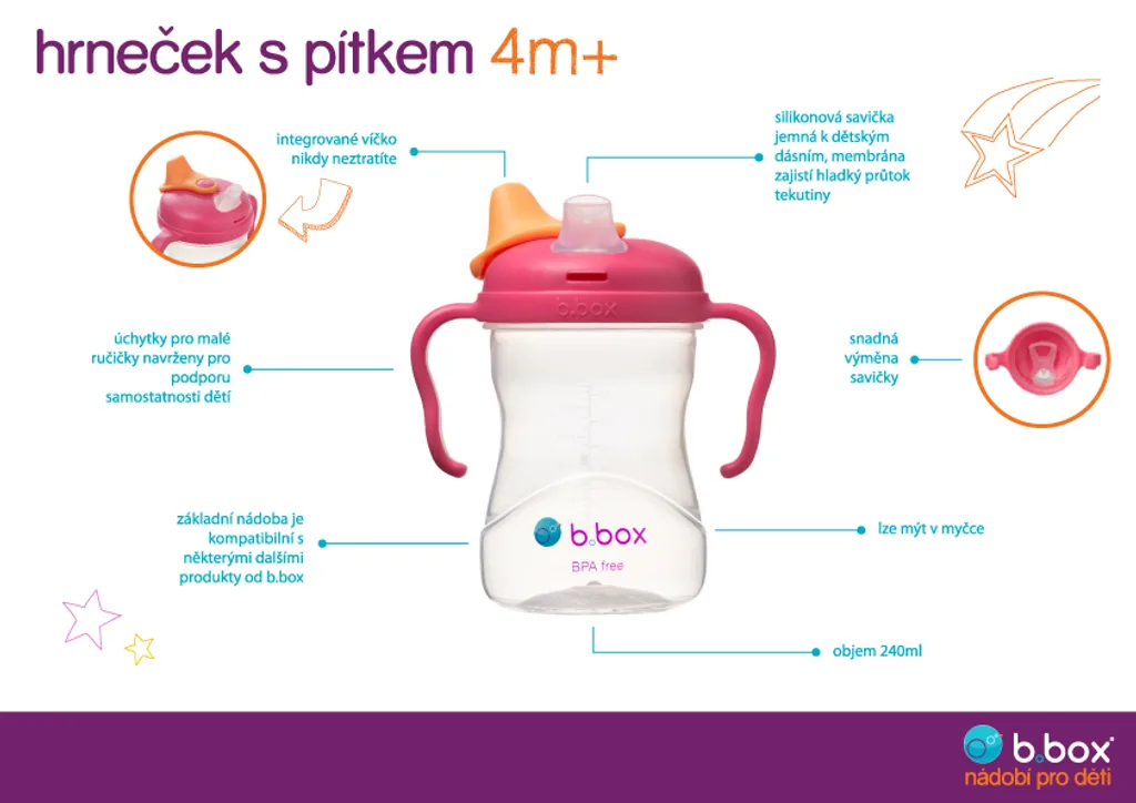 b.box Univerzální sada na pití 3v1, 240ml - modrá