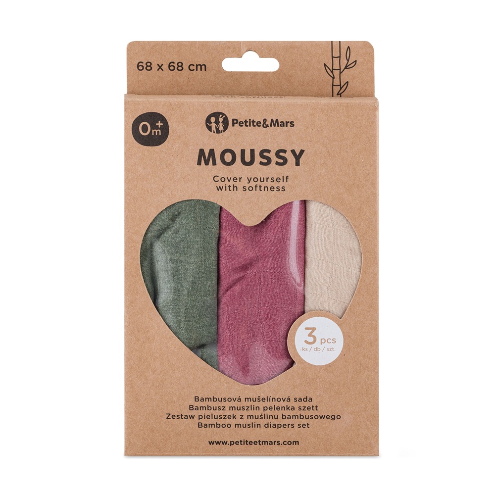 PETITE&MARS Sada plen bambusová mušelínová 3ks Moussy Botanic Tones 68 x 68 cm