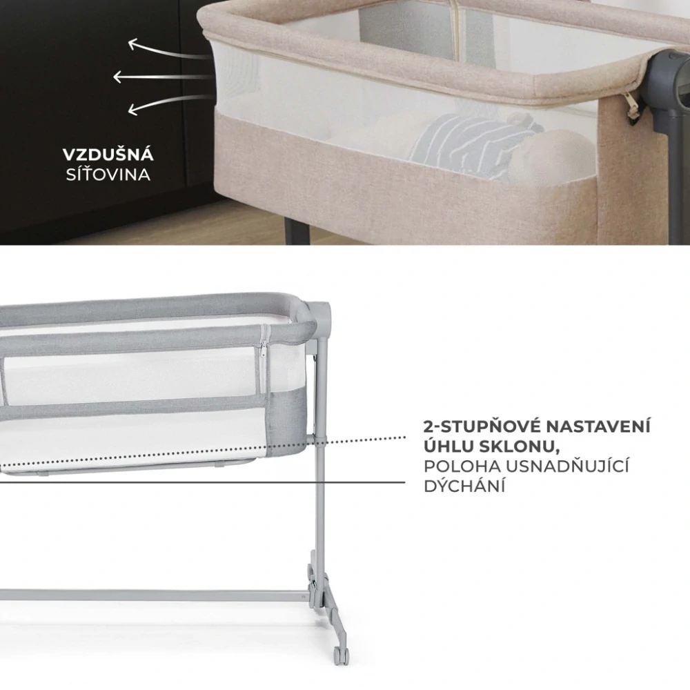 KINDERKRAFT Postýlka dětská polohovatelná Neste Up2 Full Light Grey