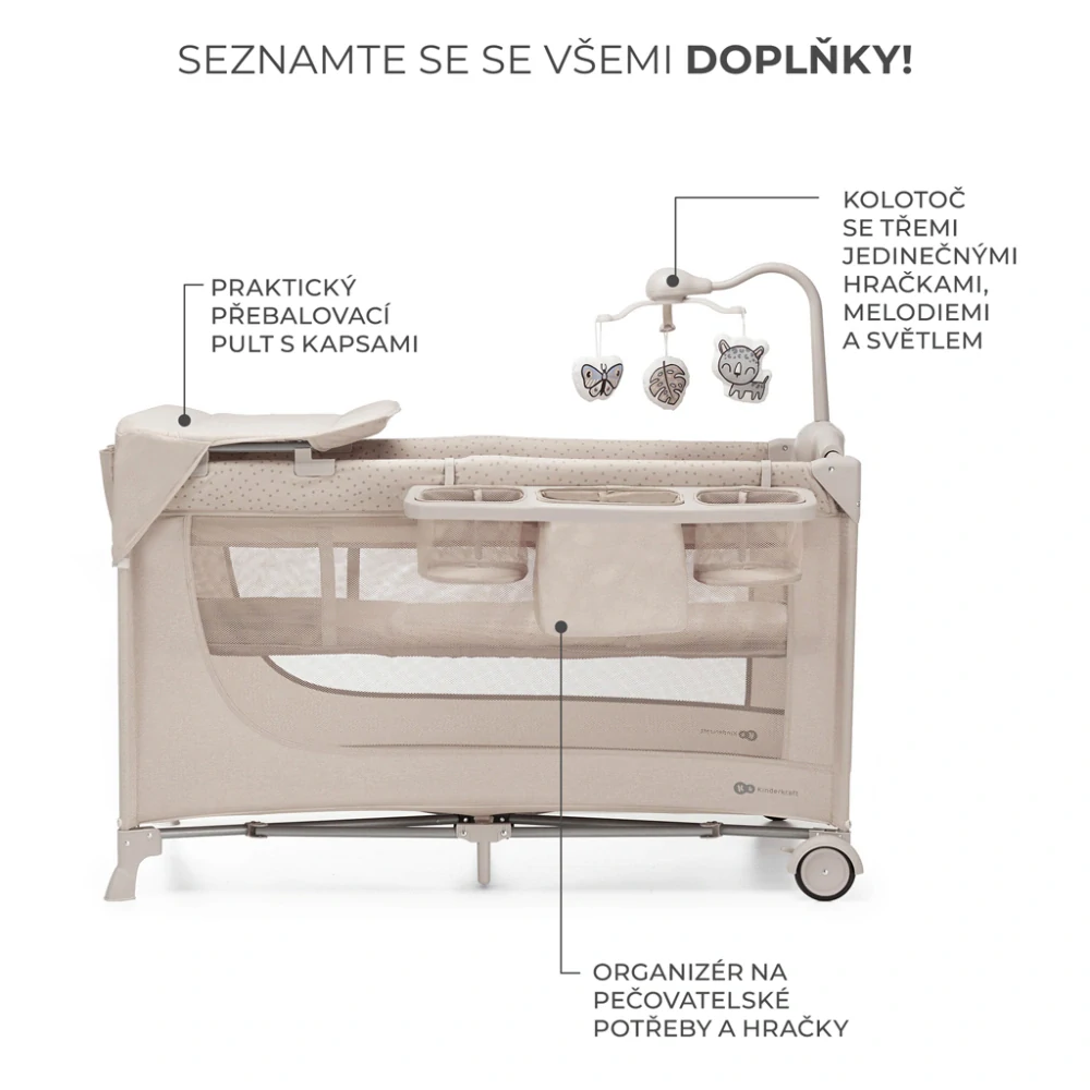 KINDERKRAFT Postýlka cestovní Joy 2 s doplňky Beige