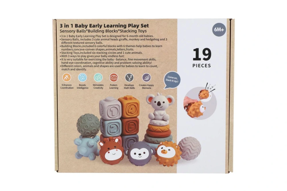 Sada skládanek s míčky 19ks v krabici 6m+