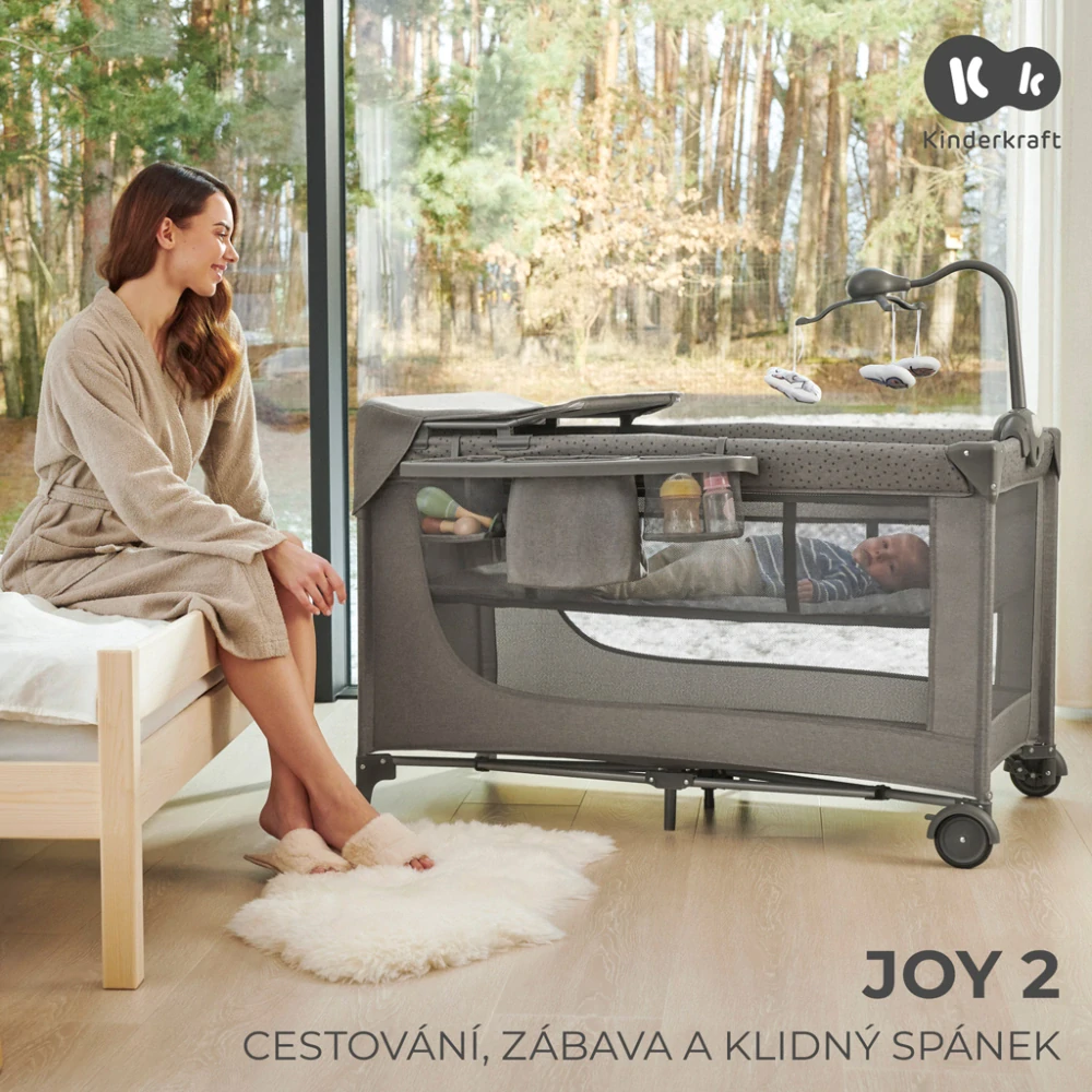 KINDERKRAFT Postýlka cestovní Joy 2 s doplňky Dark Grey