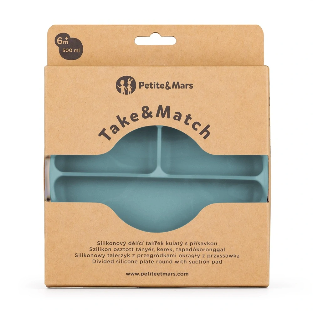 PETITE&MARS Talíř silikonový dělený s přísavkou Take&Match Frosted Sky 6m+