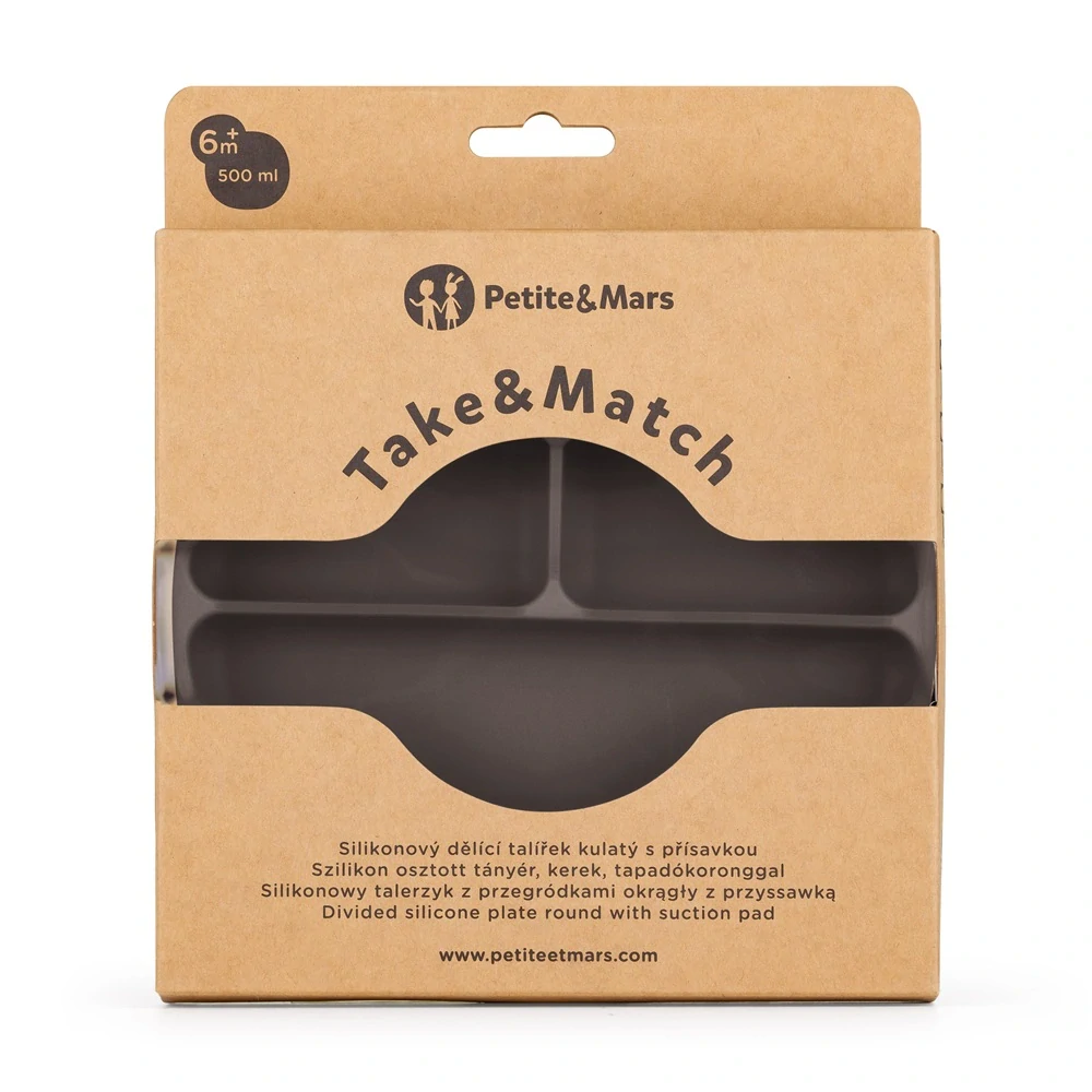 PETITE&MARS Talíř silikonový dělený s přísavkou Take&Match Bitter Cocoa 6m+