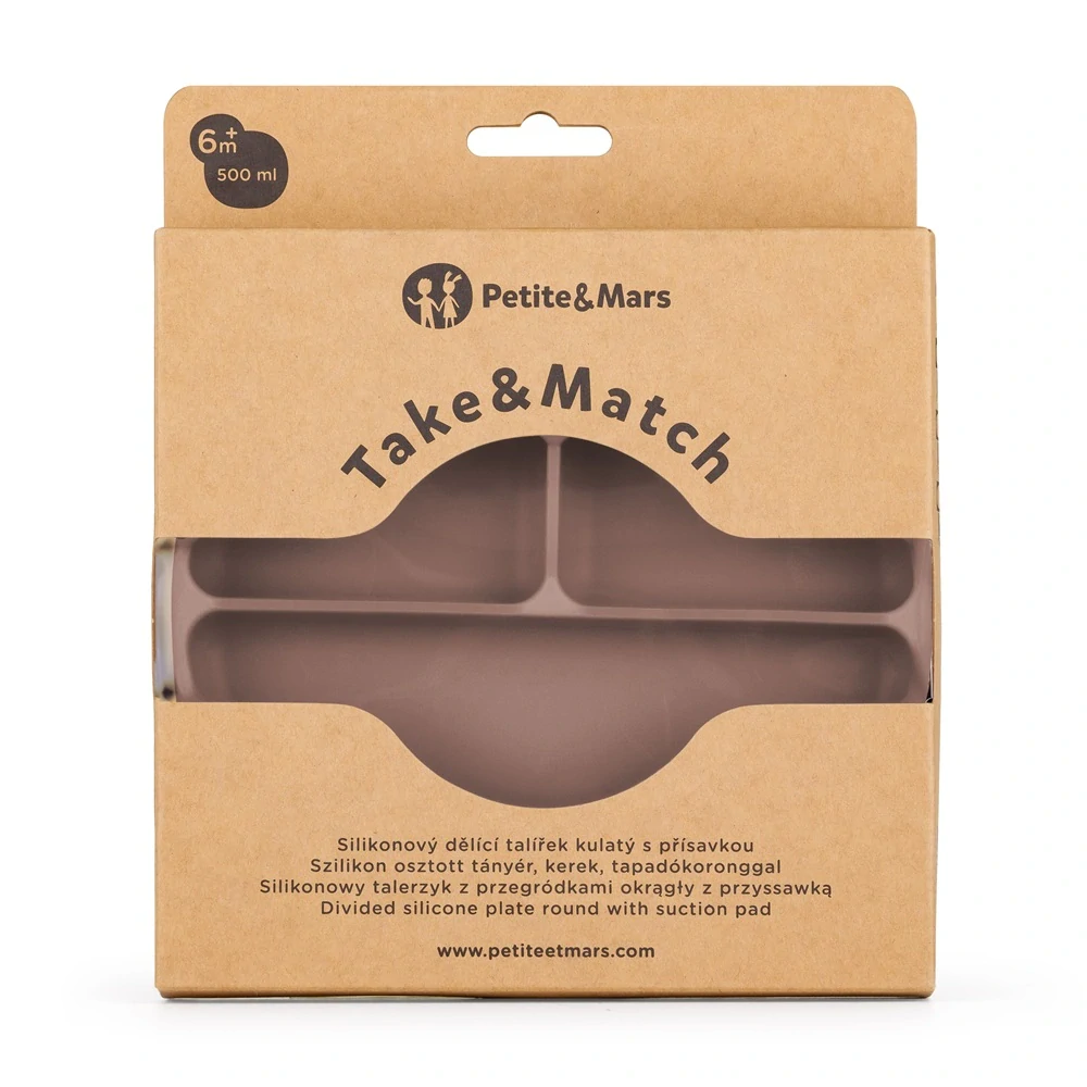 PETITE&MARS Talíř silikonový dělený s přísavkou Take&Match Velvet Latte 6m+