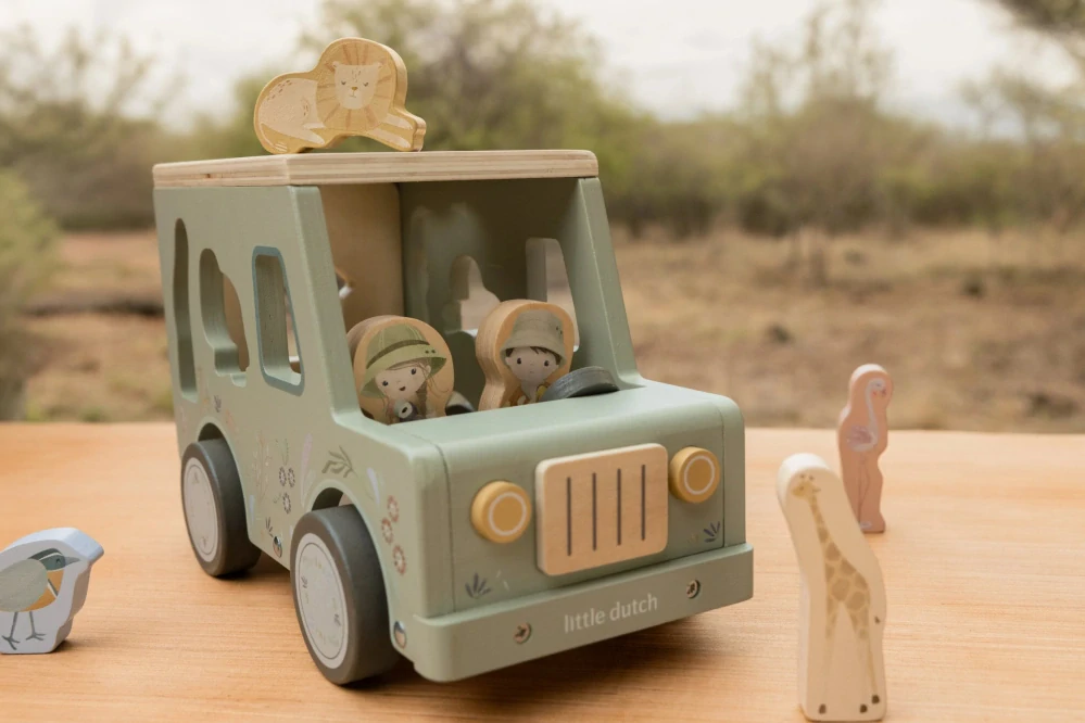 Little Dutch Auto s vkládacími tvary dřevěné Safari Friends