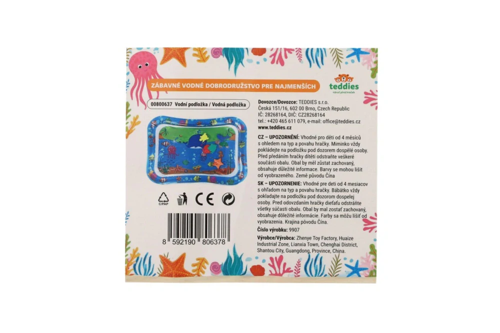 Vodní podložka mořská zvířátka nafukovací 65x48cm s pumpičkou v plastové tašce 18x19cm 4m+