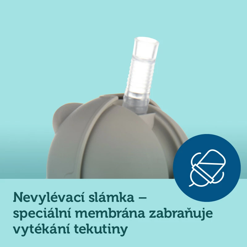 Canpol babies Nevylévací hrneček s brčkem a závažím EXOTIC ANIMALS 270ml šedý