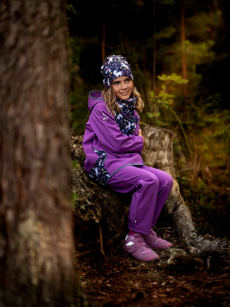 Dětské softshellové kalhoty Unuo s fleecem Basic ostružinová velikost 104/110