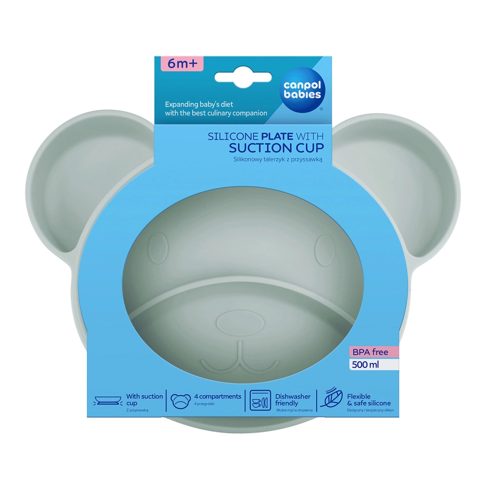 Canpol babies Silikonový dělený talíř s přísavkou Medvídek zelený