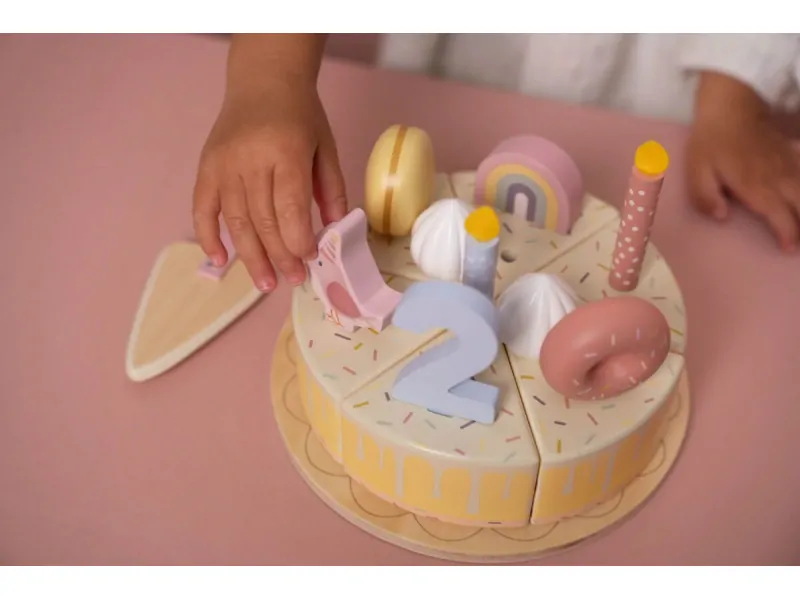 Little Dutch Narozeninový dort 26 dílů dřevěný Pink