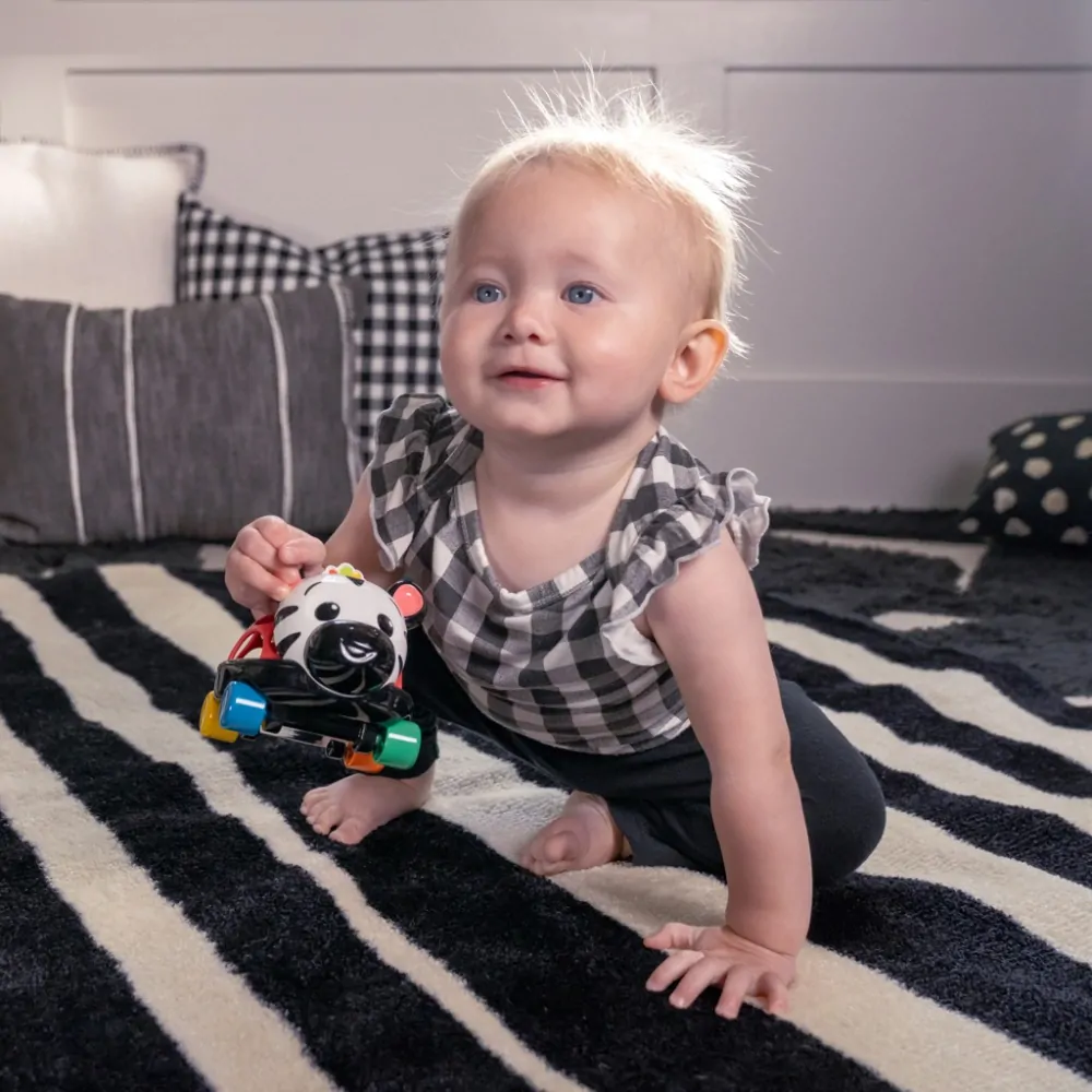 OBALL Autíčko a chrastítko 2v1 Curious Car zebra Zen™ 3m+