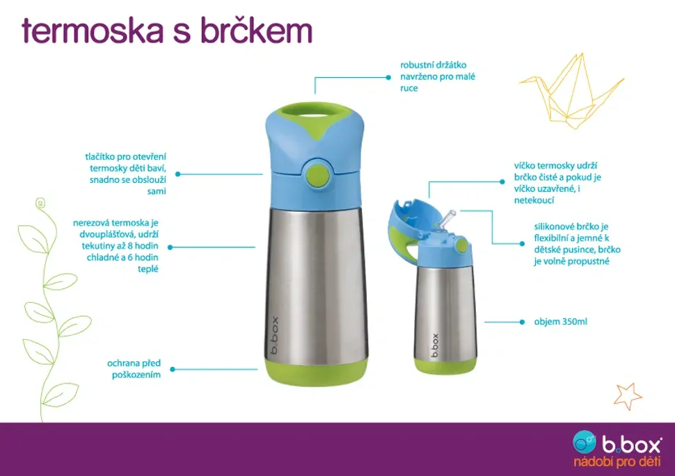 b.box Termoska na pití s brčkem 350 ml - Modrá/šedá