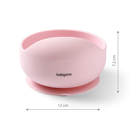 BABYONO Miska silikonová s přísavkou - pink 6m+