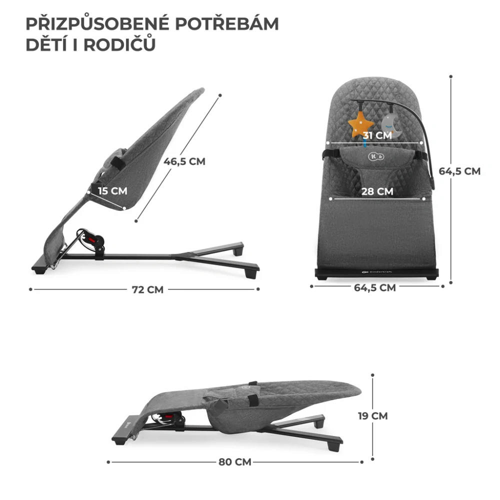 KINDERKRAFT Lehátko houpací Mimi Grey, do 9 kg