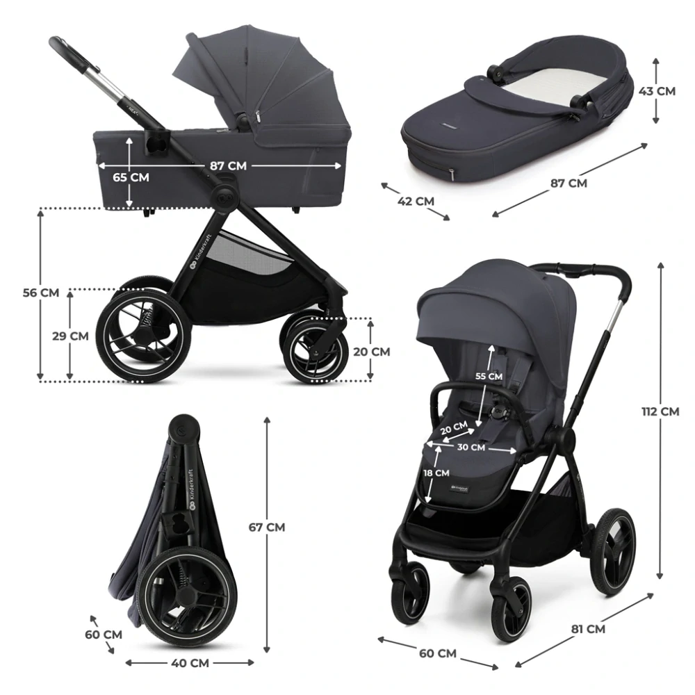 KINDERKRAFT Kočárek kombinovaný Nea 2 2v1 Dark Grey