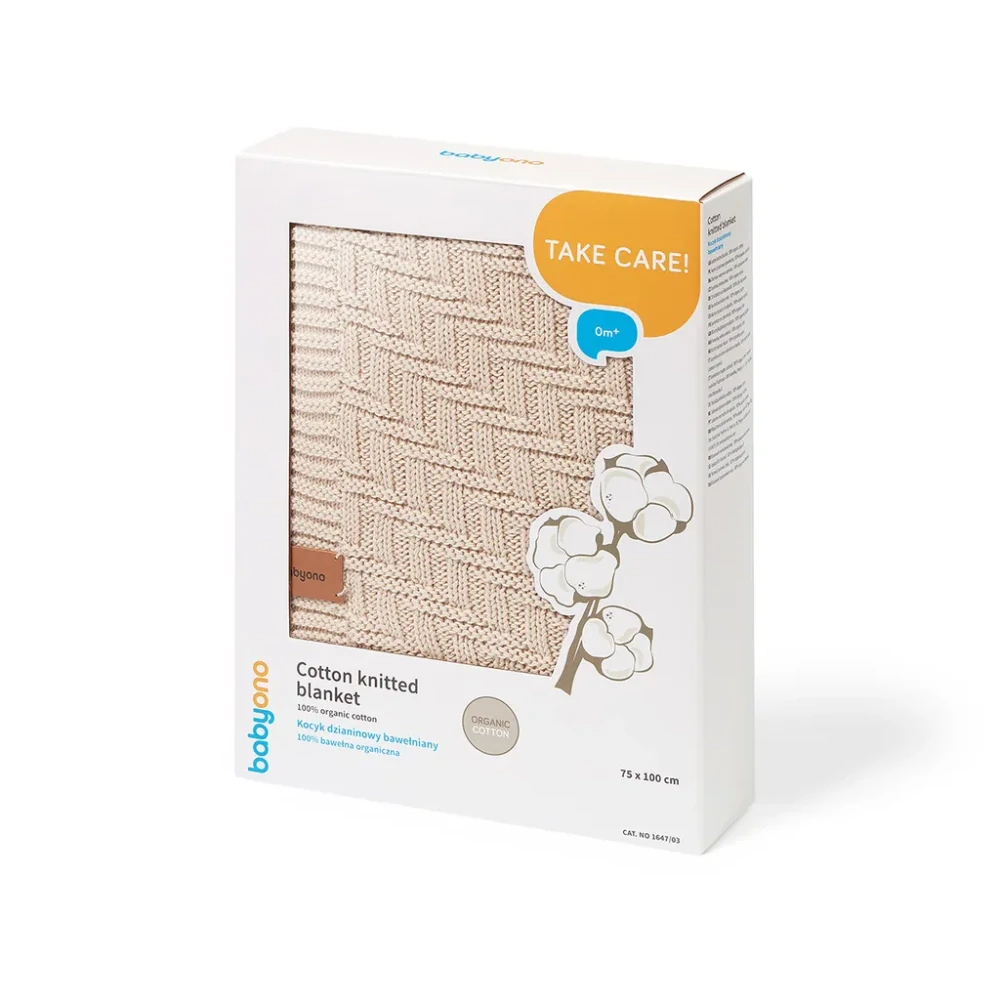 BABYONO Deka z organické bavlny pletená 75 x 100 cm beige 0m+