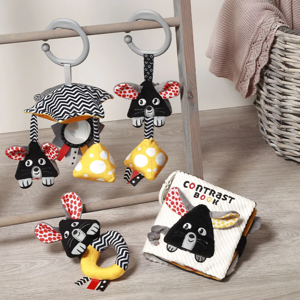 BABYONO Hračka závěsná kontrastní na C kroužku Mouse 0 m+