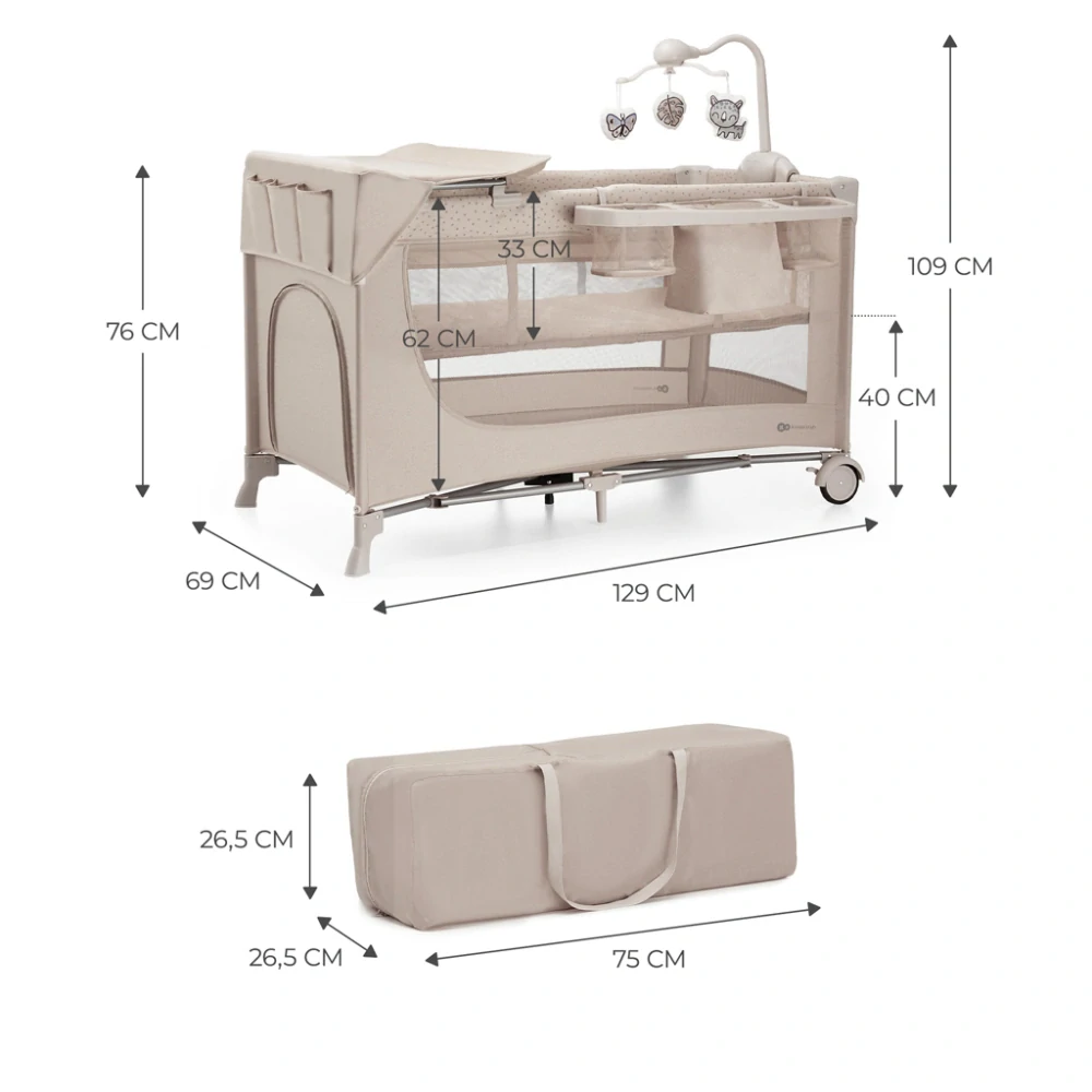 KINDERKRAFT Postýlka cestovní Joy 2 s doplňky Beige
