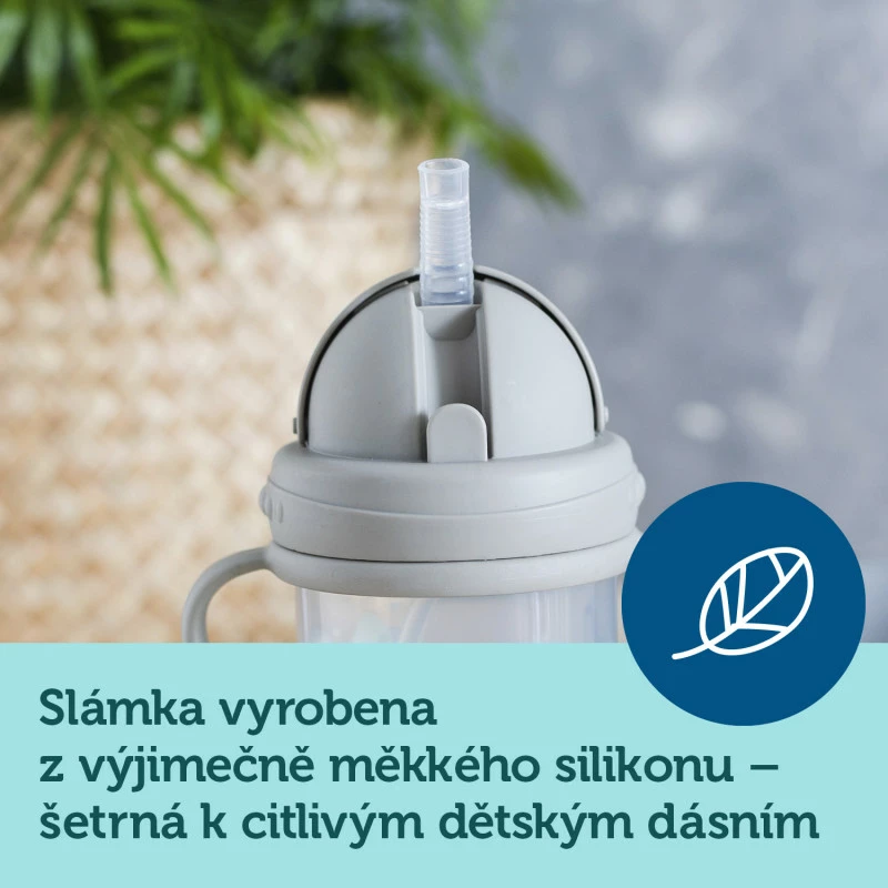 Canpol babies Nevylévací hrneček s brčkem a závažím EXOTIC ANIMALS 270ml šedý