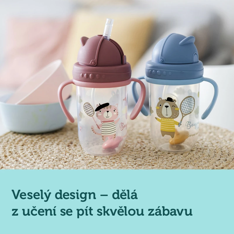 Canpol babies Nevylévací hrneček se slámkou a závažím 270ml BONJOUR PARIS modrý