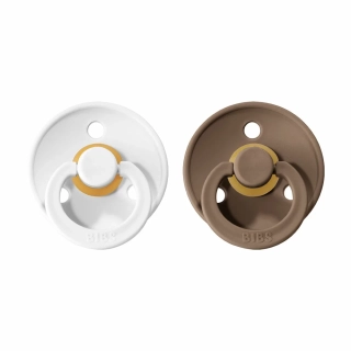 BIBS Colour dudlíky z přírodního kaučuku 2ks  velikost 2 (6-18měs) White/Dark Oak
