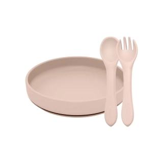 PETITE&MARS Set jídelní silikonový TAKE&MATCH 2 ks talíř + příbor Desert Sand