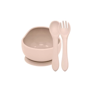 PETITE&MARS Set jídelní silikonový TAKE&MATCH 2 ks miska + příbor Desert Sand