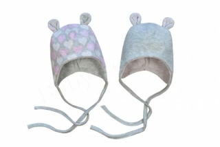 Kojenecká dvouvrstvá zavazovací čepička s oušky Srdíčka Baby Service