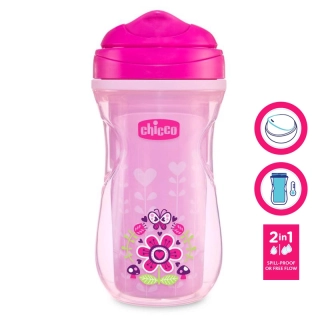 CHICCO Hrneček Active termo s tvrdým pítkem 266 ml růžový, květiny 14m+