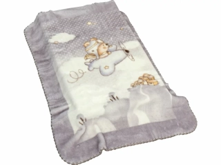 Španělská deka 6378 šedá medvídek v letadle