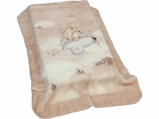 Španělská deka 6378 béžová medvídek v letadle