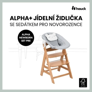 Hauck Alpha+ dřevěná židle+novorozenecký set Pre, 0m+, Nature Grey