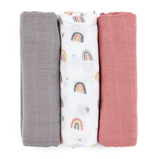 PETITE&MARS Sada plenek bambusová mušelínová 3ks 68x68 cm Moussy Rose Rainbow