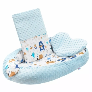 Luxusní hnízdečko s polštářkem a peřinkou New Baby z Minky modré