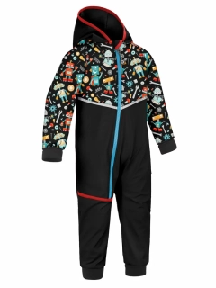 Batolecí softshellová kombinéza Unuo s fleecem Mini, Černá, Roboti