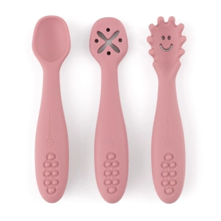 PETITE&MARS Set 3 ks silikonových tréninkových lžiček Take&Match Dusty Rose 6m+