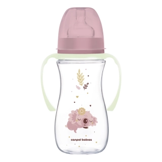 Canpol babies Antikoliková lahev EasyStart se svítícími úchyty SLEEPY KOALA 300ml růžová