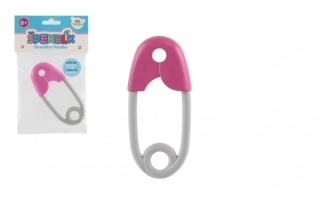  Chrastítko špendlík plast 12cm růžovošedé 12x19cm v sáčku 0m+