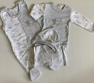 4-dílná soupravička do porodnice šedý medvídek