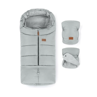 PETITE&MARS Zimní set fusak Jibot 3v1 + rukavice na kočárek Jasie Quiet Grey