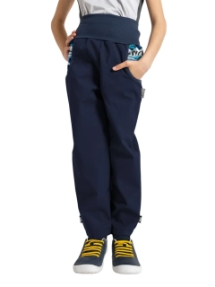 Dětské Softshellové Kalhoty s Fleecem Unuo Basic Tm. Modročerná, Tučňáci
