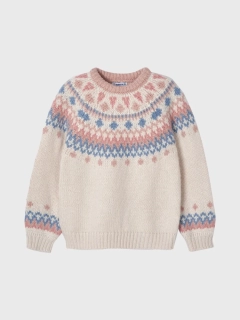 Dívčí vyplétaný svetr s norským vzorem Maoyoral 4305-41 béžový velikost 134