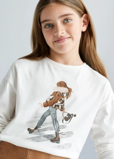 Dívčí triko Mayoral 7018-31 Krémové/Hnědá