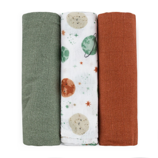 PETITE&MARS Sada plen bambusová mušelínová 3ks Moussy Celestial Planets  68 x 68 cm